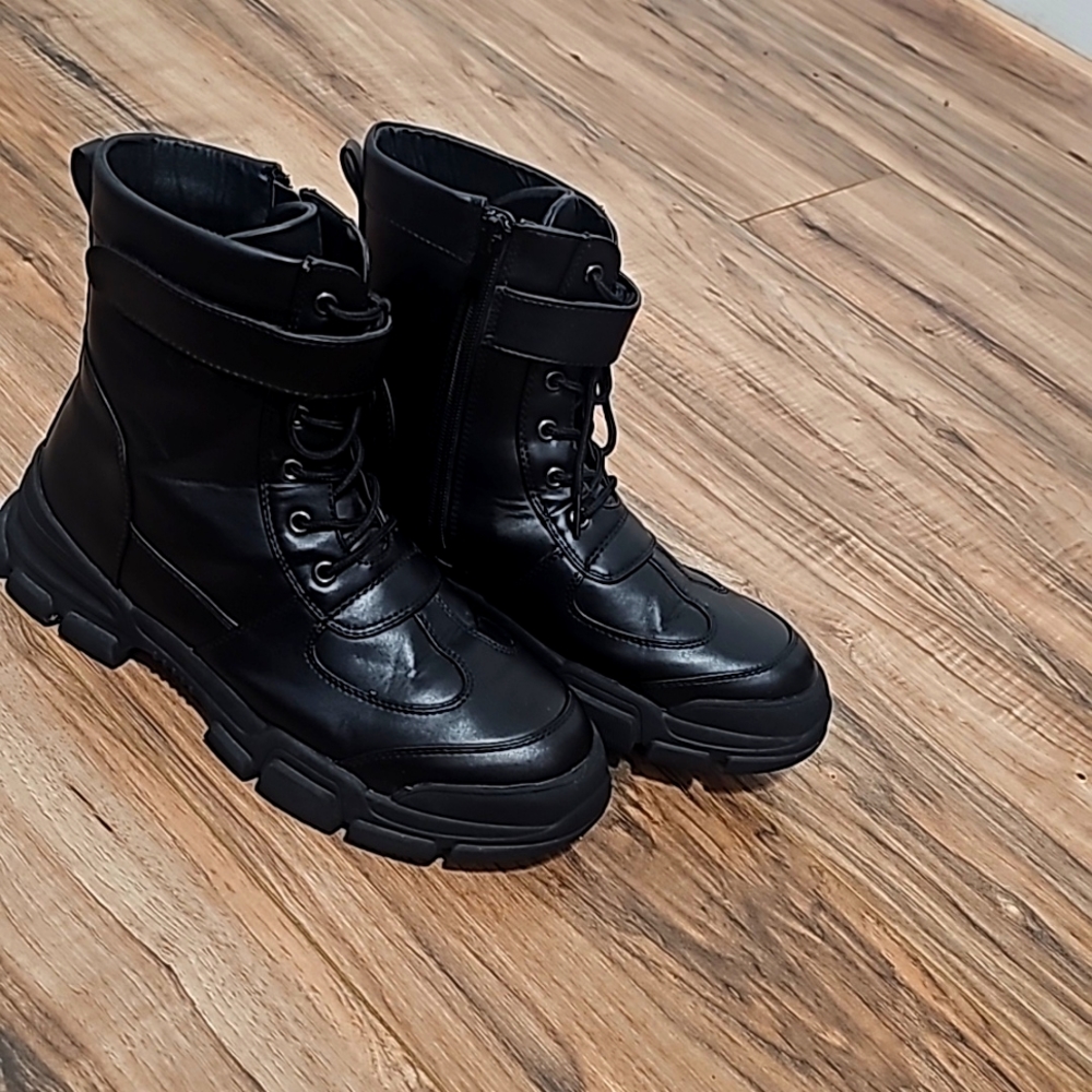 Faux Leather Combat Boots